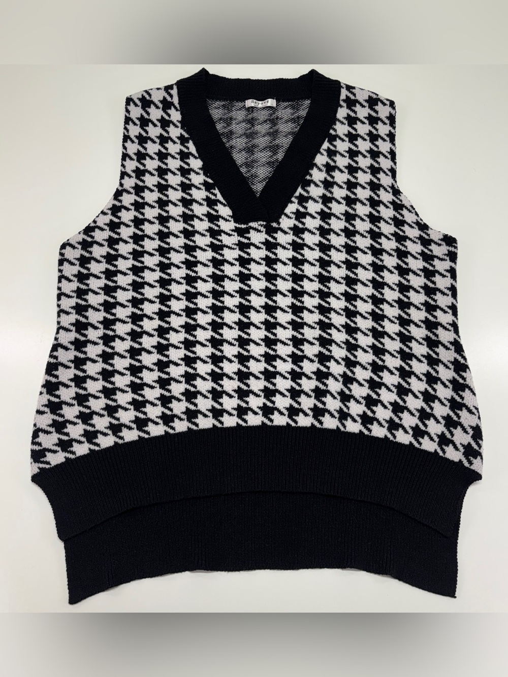 Beyove L Houndstooth Sweater Vest Preppy Dark Academia Old Money